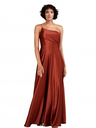 Laranja Queimada Linha A Um Ombro Comprimento Chão Vestidos de Madrinha / Vestidos de Noite / Vestidos de Festa Acessíveis
