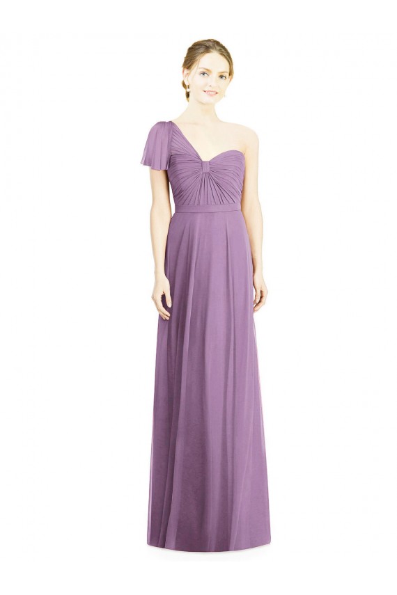 Abrir de volta Lavanda Escura Linha A Amor Comprimento Chão Vestidos de Madrinha Acessíveis