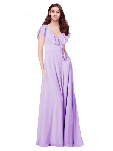 Costas em V Lilás Linha A Decote V Comprimento Chão Roxo Vestidos de Madrinha Acessíveis