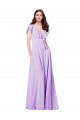 Costas em V Lilás Linha A Decote V Comprimento Chão Roxo Vestidos de Madrinha Acessíveis
