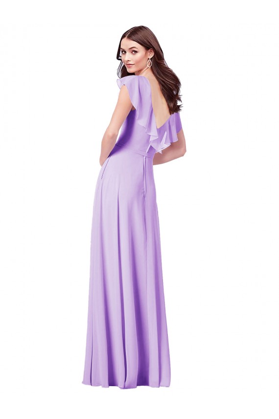 Costas em V Lilás Linha A Decote V Comprimento Chão Roxo Vestidos de Madrinha Acessíveis
