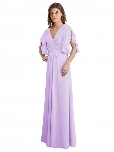 Costas em V Lilás Linha A Decote V Comprimento Chão Longo Vestidos de Madrinha Acessíveis