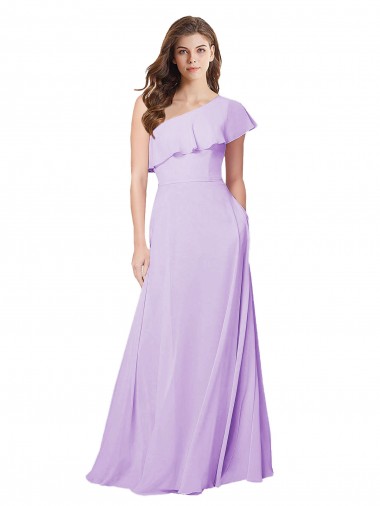 Lilás Linha A Um Ombro Comprimento Chão Vestido de Festa / Vestido de Madrinha Acessíveis