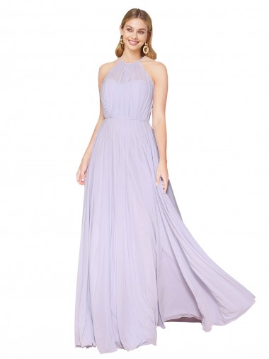 Lilás Linha A Decote Alto Comprimento Chão Vestidos de Madrinha / Vestidos de Noite / Vestidos de Festa Acessíveis