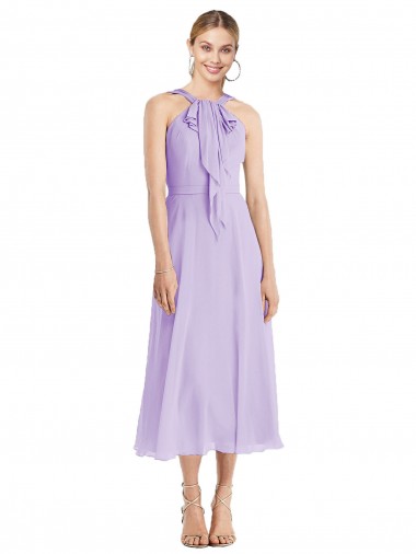 Costas em V Lilás Linha A Cabeçada Comprimento Chá Vestidos de Madrinha / Vestidos de Cocktail Acessíveis