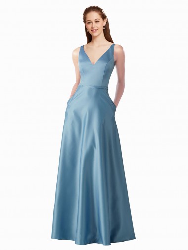 Linha A Decote Alto Comprimento Chão Vestidos de Madrinha / Vestidos de Festa Acessíveis