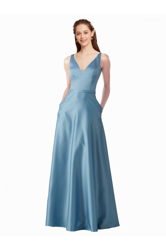 Linha A Decote Alto Comprimento Chão Vestidos de Madrinha / Vestidos de Festa Acessíveis