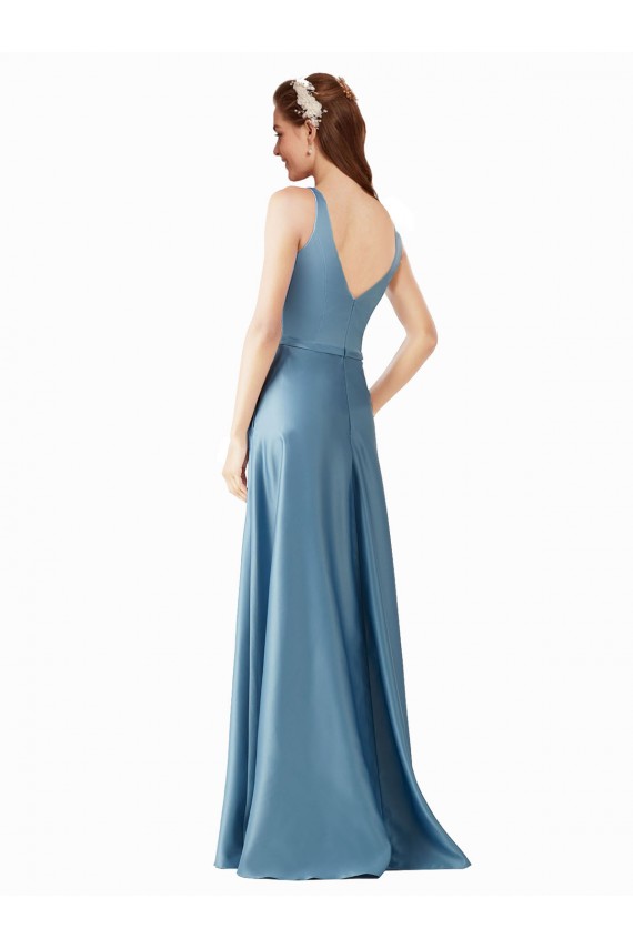 Linha A Decote Alto Comprimento Chão Vestidos de Madrinha / Vestidos de Festa Acessíveis