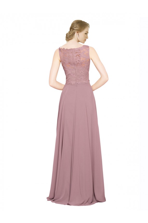 Linha A Decote Ilusão Comprimento Chão Vestidos de Madrinha / Vestidos de Festa Acessíveis