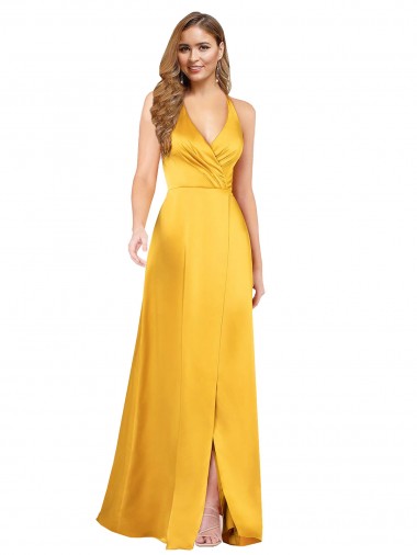 Abrir de volta Linha A Decote V Alto Baixo Vestidos de Madrinha / Vestidos de Noite / Vestidos de Festa Acessíveis