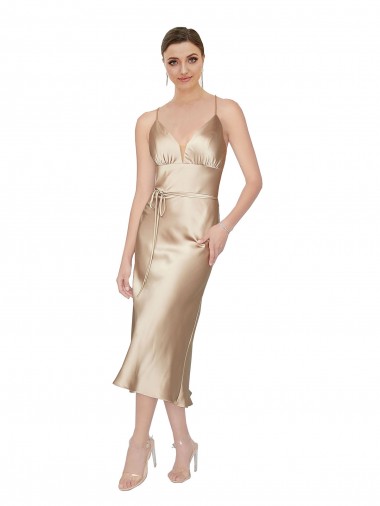 Linha A Decote V Comprimento Midi Vestidos de Madrinha / Vestidos de Noite / Vestidos de Festa / Vestidos de Cocktail Acessíveis