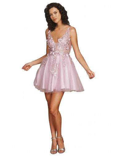 Costas em V Linha A Decote V Curto Vestidos de Madrinha / Vestidos de Cocktail / Vestidos de Homecoming Acessíveis