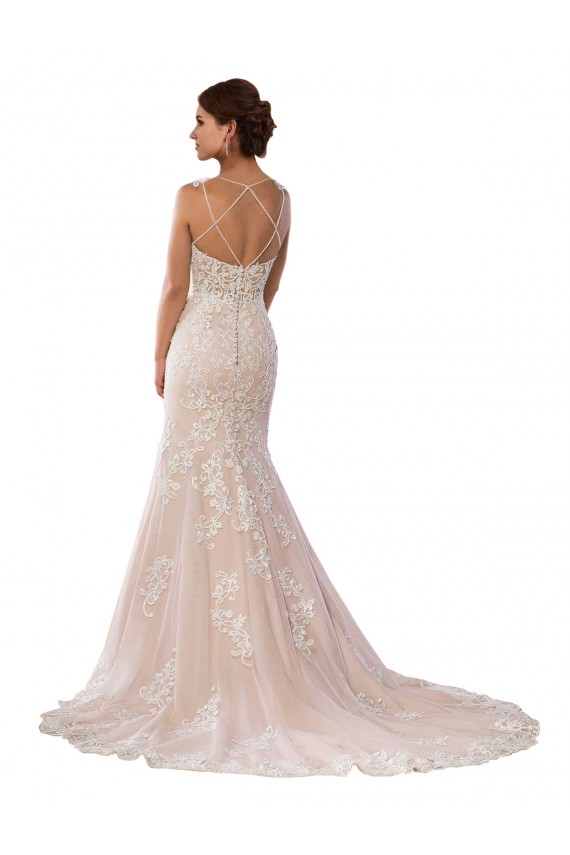 Marfim & Champanhe Sereia Alças finas Comboio Capela Vestidos de Noiva Boho Acessíveis