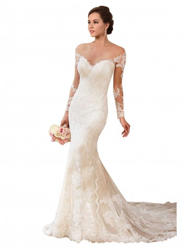 Marfim Sereia Amor Comboio Capela Longo Vestido de Noiva / Vestido de Baile Acessíveis