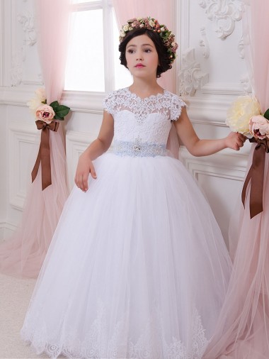 Marfim Vestido de Baile Amor Comboio Capela Longo Vestidos para Meninas de Flores Acessíveis