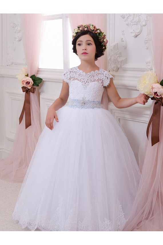 Marfim Vestido de Baile Amor Comboio Capela Longo Vestidos para Meninas de Flores Acessíveis