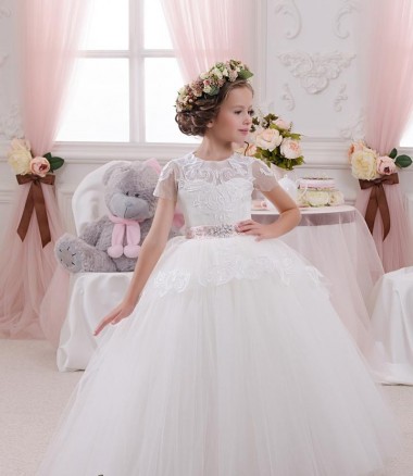 Marfim Vestido de Baile Amor Comprimento Chão Vestidos para Meninas de Flores Acessíveis