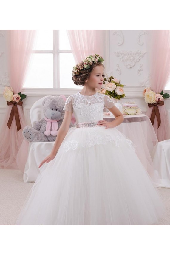 Marfim Vestido de Baile Amor Comprimento Chão Vestidos para Meninas de Flores Acessíveis