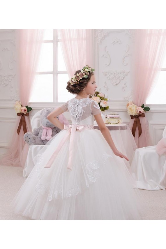 Marfim Vestido de Baile Amor Comprimento Chão Vestidos para Meninas de Flores Acessíveis