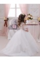 Marfim Vestido de Baile Barco Comboio Capela Longo Vestidos para Meninas de Flores Acessíveis