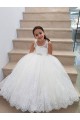 Buraco da fechadura Marfim Vestido de Baile Decote Alto Comprimento Chão Longo Vestidos para Meninas de Flores Acessíveis