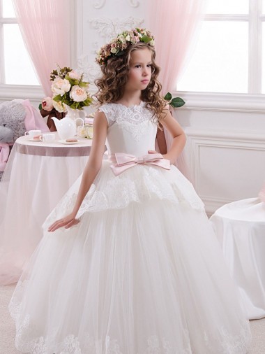 Costas em V Marfim Vestido de Baile Amor Comboio Capela Vestidos para Meninas de Flores Acessíveis