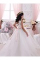 Costas em V Marfim Vestido de Baile Barco Comboio Capela Longo Vestidos para Meninas de Flores Acessíveis