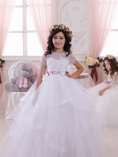 Marfim Vestido de Baile Amor Comprimento Chão Longo Vestidos para Meninas de Flores Acessíveis