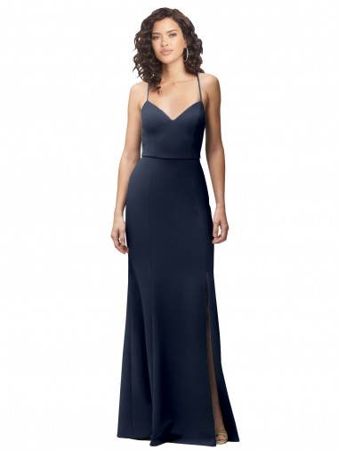 Criss Cruz Marinha Negra Bainha Decote Alto Comprimento Chão Vestidos de Madrinha / Vestidos de Noite / Vestidos de Festa Acessíveis