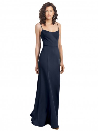 Lombar Marinha Negra Bainha Colher Comprimento Chão Longo Vestidos de Madrinha / Vestidos de Noite / Vestidos de Festa Acessíveis