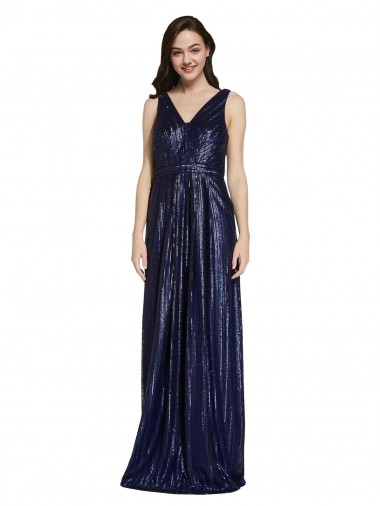 Costas em V Marinha Negra Bainha Decote V Comprimento Chão Vestidos de Madrinha / Vestidos de Noite / Vestidos de Festa Acessíveis