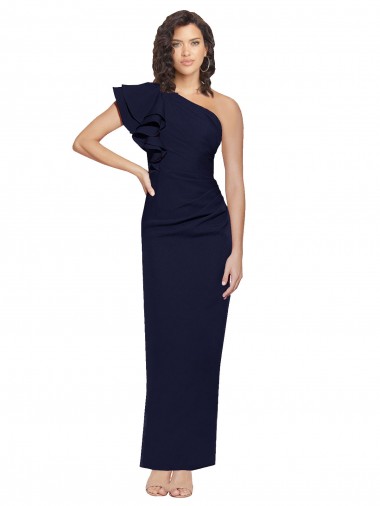 Marinha Negra Bainha Um Ombro Comprimento Chão Vestidos de Madrinha / Vestidos de Noite / Vestidos de Festa Acessíveis