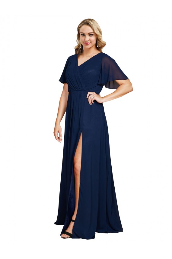 Marinha Negra Linha A Decote V Comprimento Chão Longo Vestidos de Madrinha / Vestidos de Noite / Vestidos de Festa Acessíveis