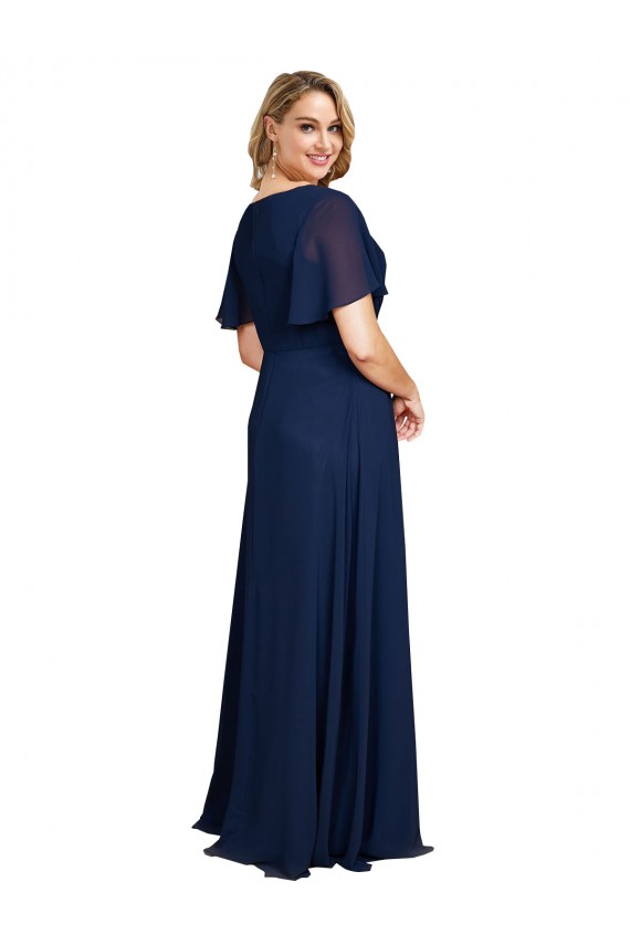 Marinha Negra Linha A Decote V Comprimento Chão Longo Vestidos de Madrinha / Vestidos de Noite / Vestidos de Festa Acessíveis