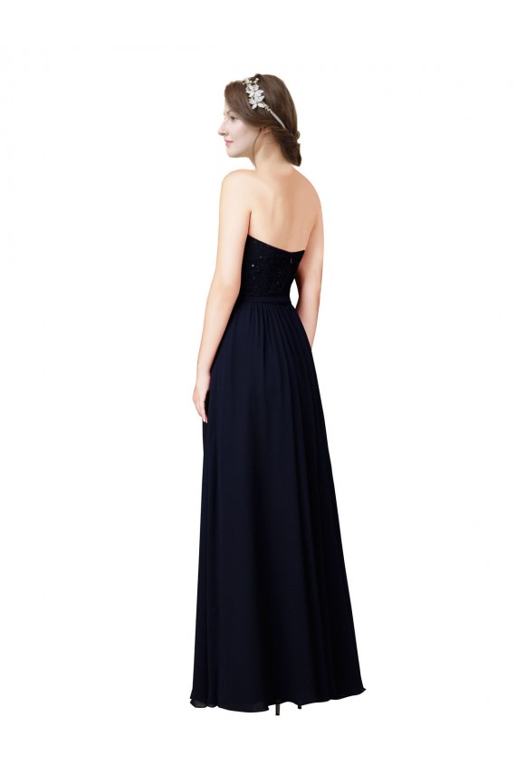 Marinha Negra Linha A Amor Comprimento Chão Vestido Formais / Vestido de Madrinha Acessíveis