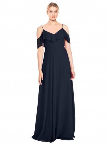 Costas em V Marinha Negra Linha A Decote V Comprimento Chão Vestido de Madrinha / Vestido de Noite Acessíveis