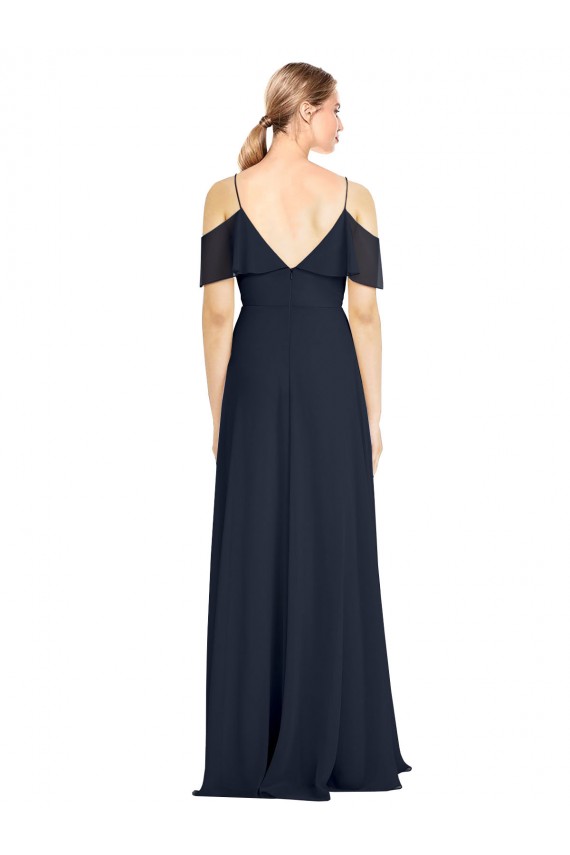 Costas em V Marinha Negra Linha A Decote V Comprimento Chão Vestido de Madrinha / Vestido de Noite Acessíveis