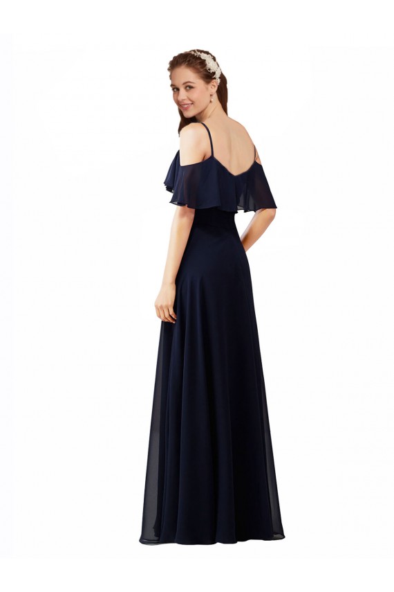 Marinha Negra Linha A Decote V Comprimento Chão Vestido de Madrinha Formais / Vestido de Festa Acessíveis