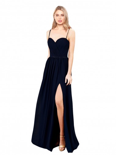 Marinha Negra Linha A Amor Comprimento Chão Vestidos de Madrinha / Vestidos de Noite Acessíveis