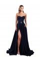 Lombar Marinha Negra Linha A Decote Alto Comprimento Chão Vestidos de Madrinha / Vestidos de Noite / Vestidos de Festa Acessíveis