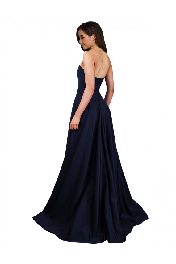 Lombar Marinha Negra Linha A Decote Alto Comprimento Chão Vestidos de Madrinha / Vestidos de Noite / Vestidos de Festa Acessíveis
