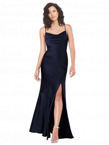 Marinha Negra Linha A Decote Capuz Comprimento Chão Vestidos de Madrinha / Vestidos de Noite / Vestidos de Festa Acessíveis