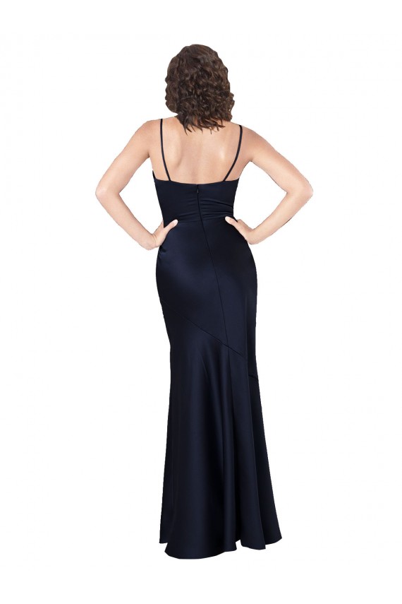Marinha Negra Linha A Decote Capuz Comprimento Chão Vestidos de Madrinha / Vestidos de Noite / Vestidos de Festa Acessíveis