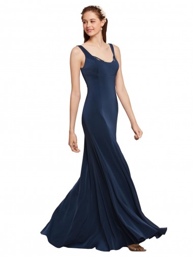 Lombar Marinha Negra Linha A Decote redondo Comprimento Chão Vestidos de Madrinha / Vestidos de Noite / Vestidos de Festa Acessíveis