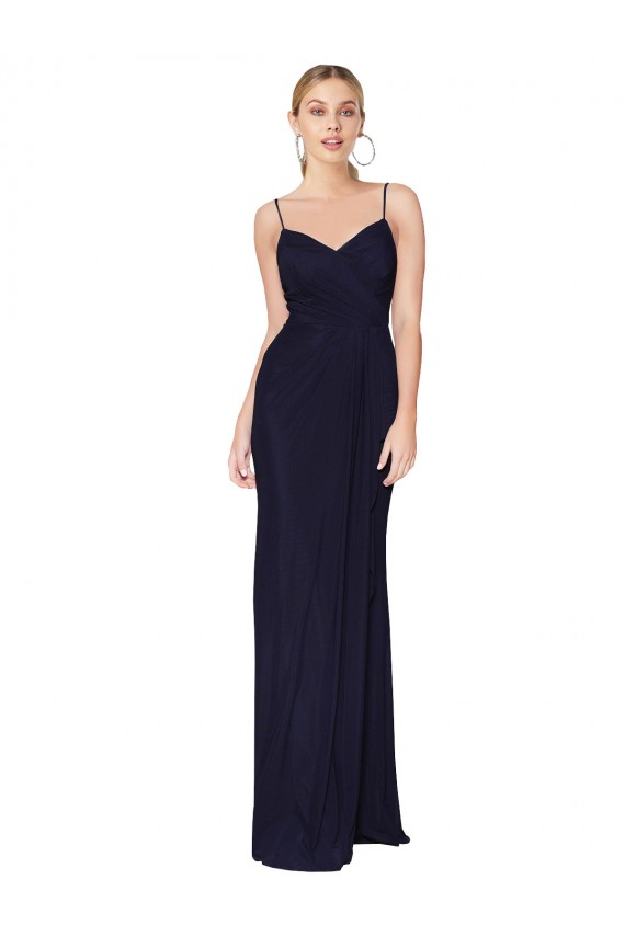Costas em V Marinha Negra Sereia Decote Alto Comprimento Chão Longo Vestidos de Madrinha / Vestidos de Noite / Vestidos de Festa Acessíveis