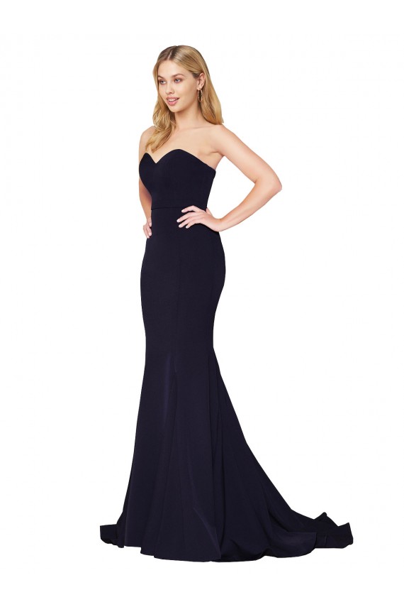 Marinha Negra Sereia Decote Alto Comboio Varredela Vestidos de Madrinha / Vestidos de Noite / Vestidos de Festa Acessíveis