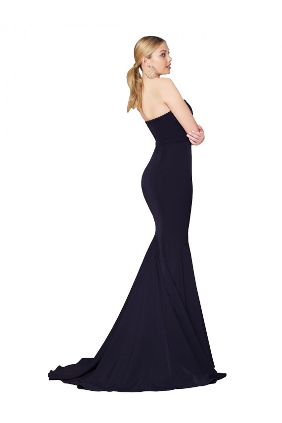 Marinha Negra Sereia Decote Alto Comboio Varredela Vestidos de Madrinha / Vestidos de Noite / Vestidos de Festa Acessíveis