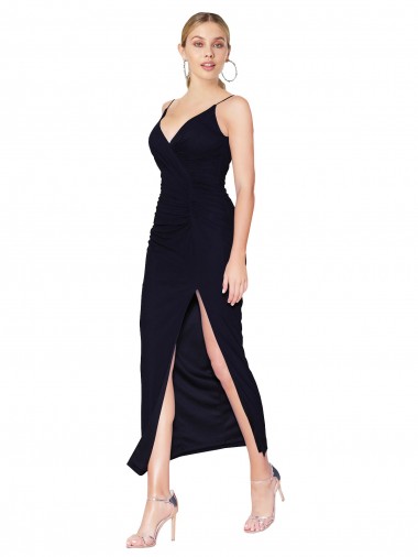 Costas em V Marinha Negra Sereia Decote Alto Comprimento Joelho Vestidos de Madrinha / Vestidos de Noite / Vestidos de Festa Acessíveis