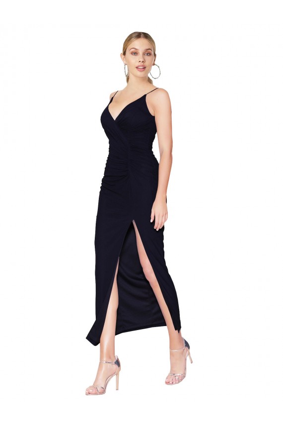 Costas em V Marinha Negra Sereia Decote Alto Comprimento Joelho Vestidos de Madrinha / Vestidos de Noite / Vestidos de Festa Acessíveis