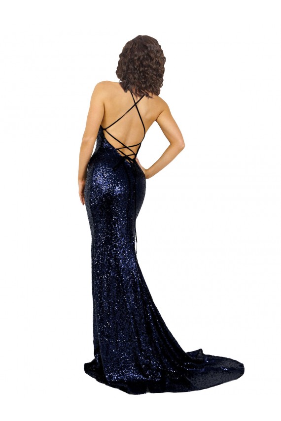 Criss Cruz Marinha Negra Sereia Decote V Comprimento Chão Vestidos de Madrinha / Vestidos de Noite / Vestidos de Festa Acessíveis